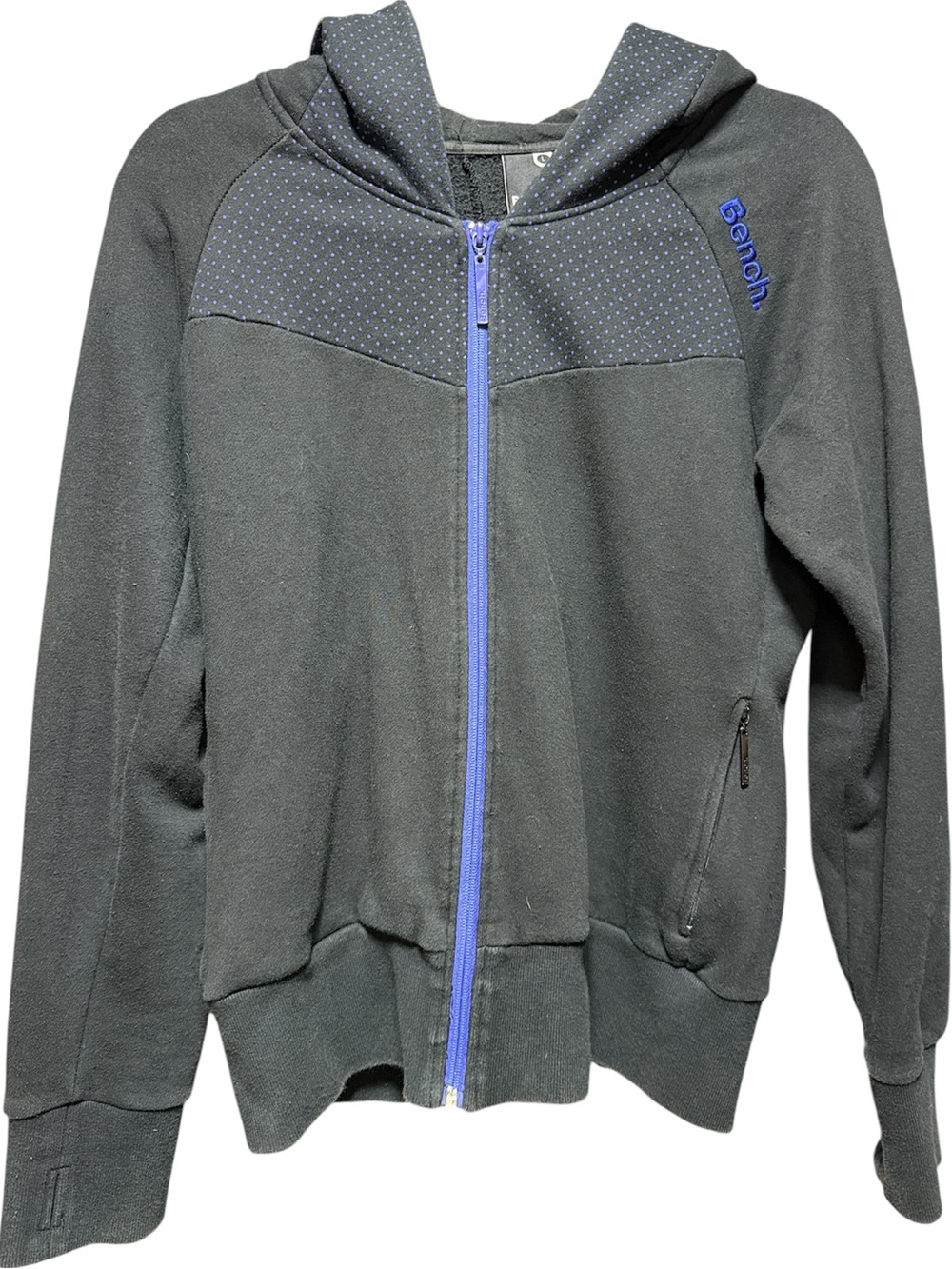 Bench Women’s Black Hoodie with Blue Zipper & Blue Details